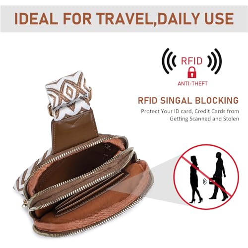 DIOMO Anti Theft Small Sling Bag for Women Cross Body Bag Trendy, RFID Fanny Packs Vegan Leather for Women Travel Belt Purse - color: Coffee-Gold Zipper