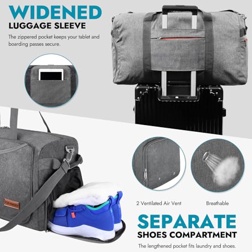 Canway 115L Travel Duffel Bag, Foldable Weekender Bag with Shoes Compartment for Men Women Water-proof & Tear Resistant - color: Textured Grey, size: 115L