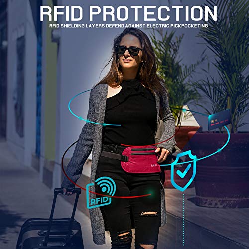 Money Belt For Travel Wallet Belt Passport Holder Travel Pouch to Protect You With RFID Transmissions –Secure, Hidden - color: pink