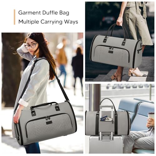 Vessgra Garment Bag for Airplane Travel, Carry On Garment Duffle Bags for Women, 2 in 1 Travel Suit Bag with Shoes Compartment Carry on Bag Hanging Garment Bag Travel with Shoulder Strap,Grey - color: Grey