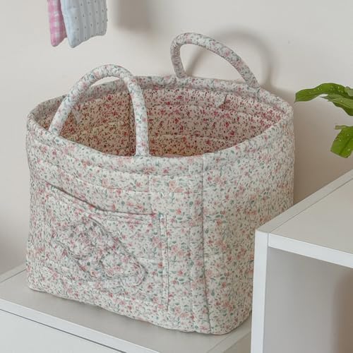 Foldable Laundry Basket Boho Bear Storage Basket Floral Quilted Fabric Car Storage Basket Handles Large Laundry Baskets for Clothes and Dolls - color: New 3