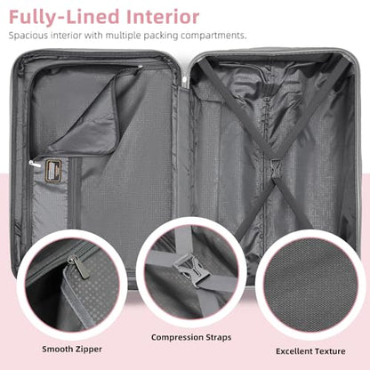 LARVENDER Luggage Sets 6 Piece Hardshell Expandable Suitcases with Spinner Wheels TSA Lock, Lightweight ABS Travel Carry On Luggage Set for Women, Pink Grey - color: Pink Grey 6pcs, size: 6 piece set