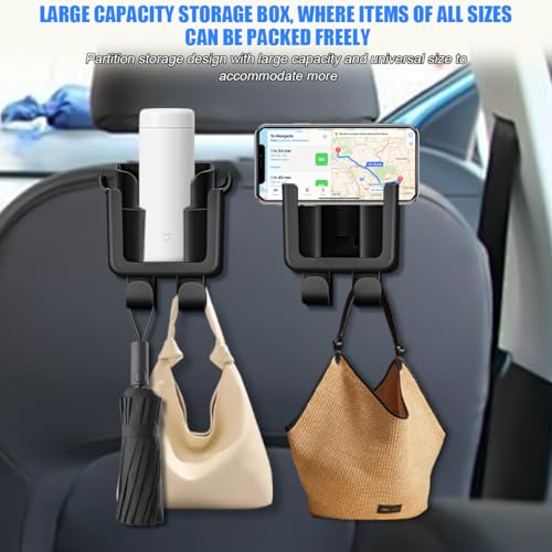 Car Headrest Cup Holder for Back Seat, 2PCS 3 in1 Multifunctional Vehicle Backseat Phone Organizer, Large Capacity Auto Handbag Storage Hook Hanger, Universal for SUV RV Truck