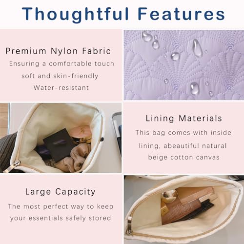 RSRSLEII Quilted Cotton Coquette Makeup bag, Coastal Granddaughter Aesthetic Cosmetic Bag, Cute Seashell Portable Travel Toiletry Pouch (09 Purple) - color: 09 Purple