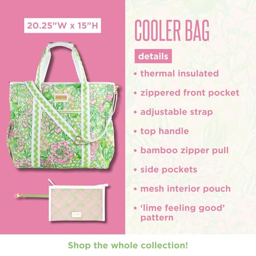 Lilly Pulitzer Beach and Picnic Cooler, Insulated Bag with Adjustable Shoulder Strap and Zipper, Soft Cooler - color: Lime Feeling Good