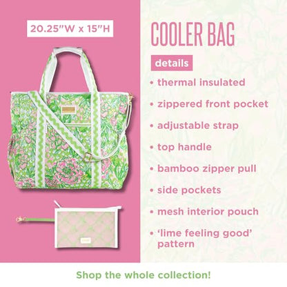 Lilly Pulitzer Beach and Picnic Cooler, Insulated Bag with Adjustable Shoulder Strap and Zipper, Soft Cooler - color: Lime Feeling Good