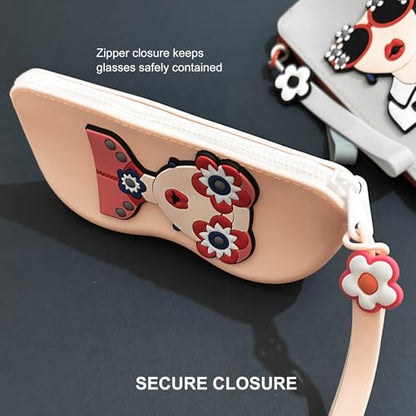 Longjet Soft Silicone Eyeglasses Pouch Case for Glasses and Sunglasses with Zipper Closure and Wristlet Strap - color: Pink