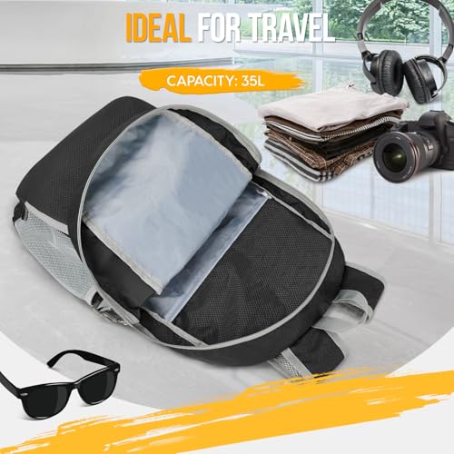 ZOMAKE Lightweight Packable Backpack 35L, Light Foldable Backpacks Water Resistant Collapsible Hiking Bag, Compact Folding Day Pack for Travel Camping(Black) - color: Black