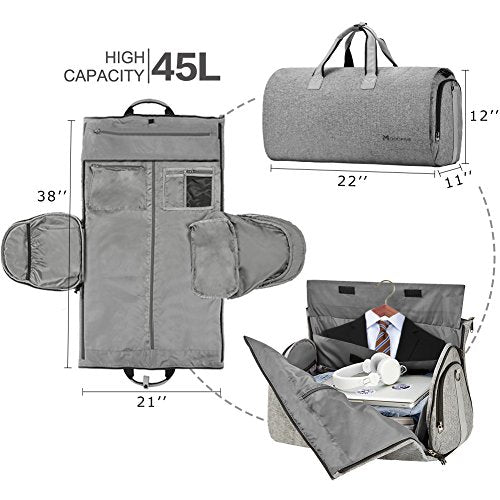 Modoker Convertible Garment Bag with Shoulder Strap, Carry on Garment Duffel Bag for Men Women - 2 in 1 Hanging Suitcase Suit Travel Bags, Grey - color: Ash Grey