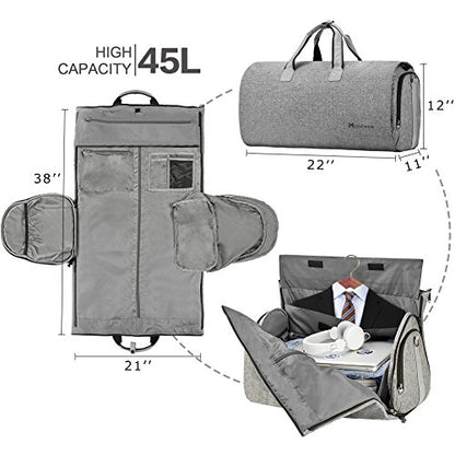 Modoker Convertible Garment Bag with Shoulder Strap, Carry on Garment Duffel Bag for Men Women - 2 in 1 Hanging Suitcase Suit Travel Bags, Grey - color: Ash Grey