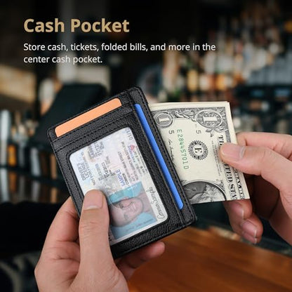 Buffway Slim Minimalist Front Pocket RFID Blocking Leather Wallets for Men and Women - Lichee Black - color: Lichee Black