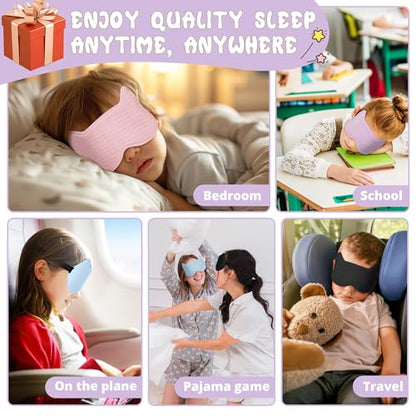 Kids Sleep Mask Eye Mask: 3D Contoured Cup Sleeping Masks, Blindfold with Adjustable Strap, Kids Eye Cover for Boys, Girls, Teens, Pressure-Free with Memory Foam Face Mask for Sleeping (Purple) - color: Purple