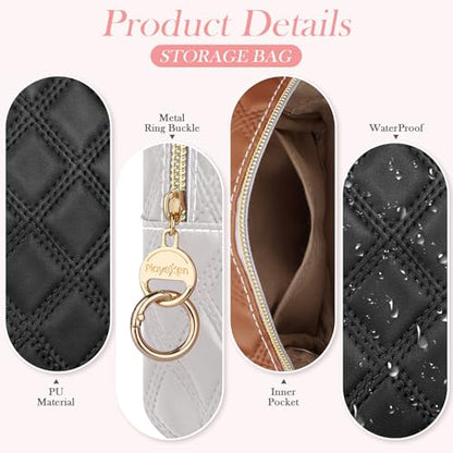 4.9" Small Makeup Bag, Quilted PU Leather Mini Cosmetic Bag for Purse, Portable Small Travel Makeup Pouch for Daily Use, Birthday/Wedding/Christmas Gifts (Quilted Checkered, Black) - color: Quilted Checkered Black-4.9 inch