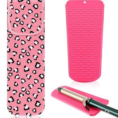 Shappy 2 Pcs Heat Resistant Hair Tools Bag Curling Iron Travel Case Cover Neoprene Flat Iron Holder Travel Case and Silicone Mat Pouch for Hot Hair Tools Storage Organizer(Leopard Style) - style: Leopard Style
