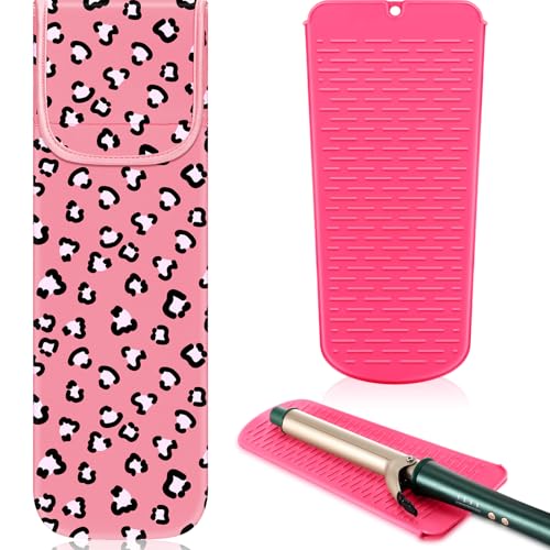 Shappy 2 Pcs Heat Resistant Hair Tools Bag Curling Iron Travel Case Cover Neoprene Flat Iron Holder Travel Case and Silicone Mat Pouch for Hot Hair Tools Storage Organizer(Leopard Style) - style: Leopard Style