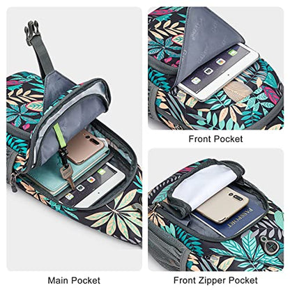 G4Free RFID Sling Bag Crossbody Backpack Small Chest Shoulder Bag Hiking Outdoor - color: Blue Leaf