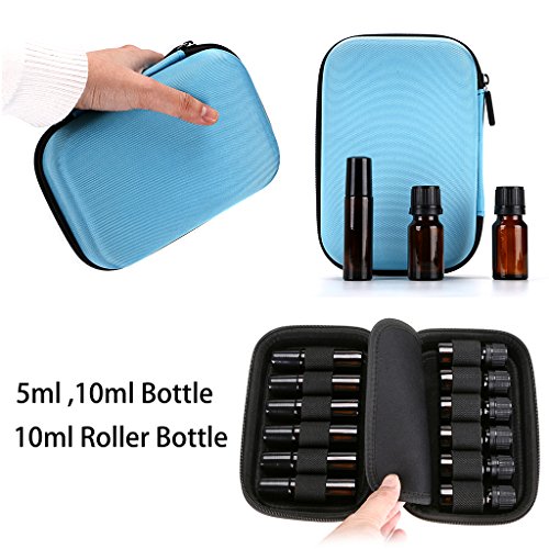 Hipiwe Hard Shell Essential Oil Carrying Case Holds 12 Bottles (Can hold 5ml, 10ml, &10ml Rollers) Travel Size Essential Oils Bag Organizer (Blue) - color: Blue