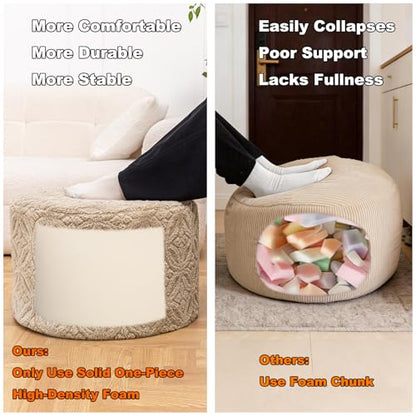 Plush Multi-Functional Ottoman Pouf – Ergonomic Ottoman Foot Rest with Space-Saving Design, Perfect Under Desks, Couches & Sofas (Light Coffee) - color: Light Coffee