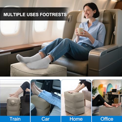 Inflatable Travel Foot Rest Pillow, 2 Pack Airplane Foot Rest Pillows, Portable Inflatable Leg Rest Pillow Flights Seat Extender with Storage Bag for Plane, Car, Train (2Pack Grey) - color: 2pack Grey