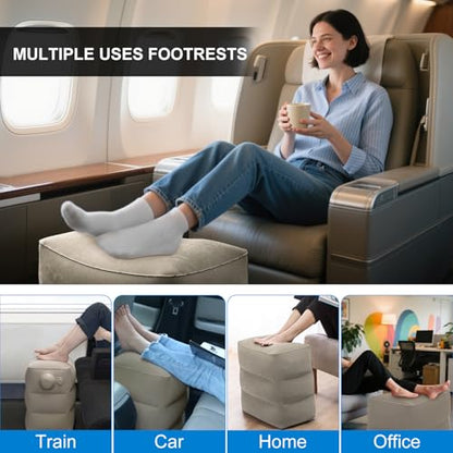 1 Pack Inflatable Travel Foot Pillow,Inflatable Leg Pillow Outdoor Stool, Adjustable 3 Layers Height Leg Rest Pillow for Airplane, Office, Home, Trains, Cars (1Pack Grey) - color: 1pack Grey