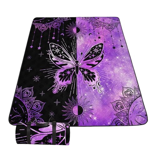 Outdoor Picnic Blanket Portable Ultrasonic Waterproof Picnic Mat Symmetrical Butterfly Printed Camping Beach Mat for Sand and Wet Grass Hiking (Symmetrical Butterfly S) - color: Symmetrical Butterfly, size: Standard - 59"x78"