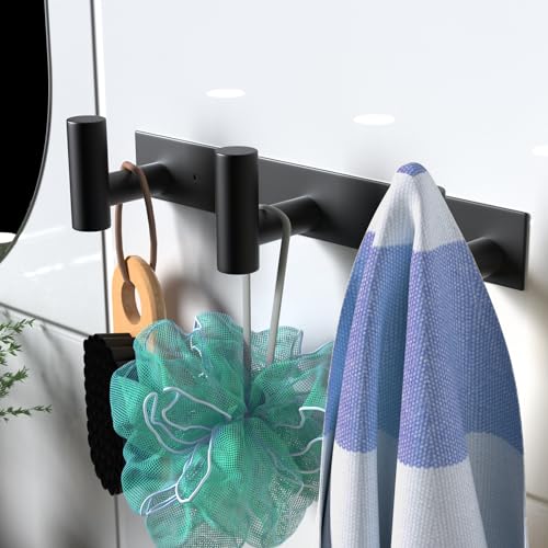 VAEHOLD Black Hat and Coat Wall Mount Rack - 3 Hooks for Robes, Bags, Keys, and Towels - Bathroom Towel Hanger Organizer (1 Pack) - color: Black, size: “T“ Shape 3 Hooks 1 Pack