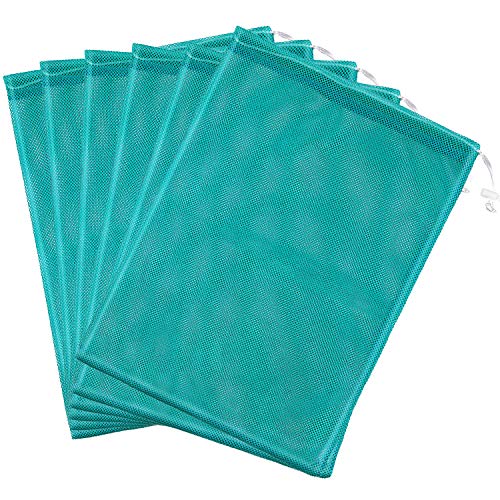 Frienda 6 Pieces Mesh Stuff Sack, 11 x 15 Inch Durable Nylon Drawstring Laundry Bag for Rinsing Beach Toys, Seashell Collecting, Mesh Bags for Travel(Turquoise) - color: Turquoise