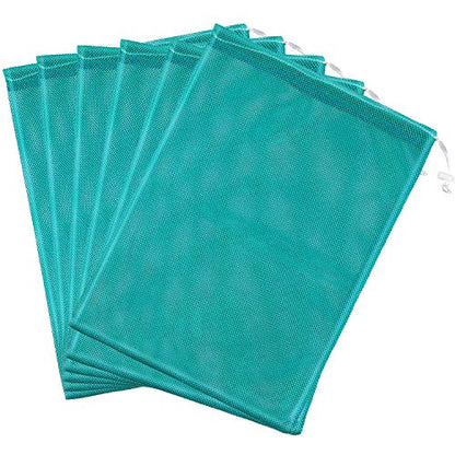 Frienda 6 Pieces Mesh Stuff Sack, 11 x 15 Inch Durable Nylon Drawstring Laundry Bag for Rinsing Beach Toys, Seashell Collecting, Mesh Bags for Travel(Turquoise) - color: Turquoise