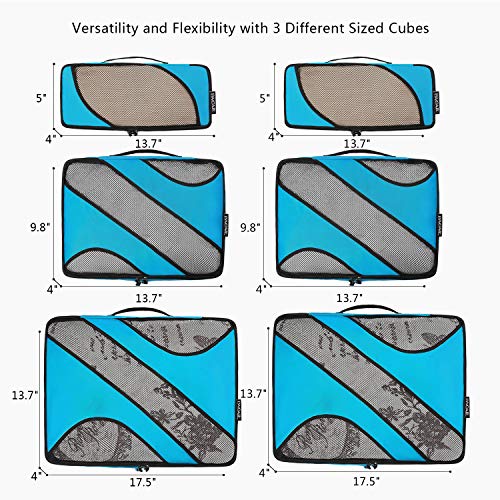 BAGAIL 6 Set Packing Cubes,Travel Luggage Packing Organizers - color: The Blue, style: 6 Set
