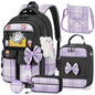 Girls Backpack with Lunch Box Set, 5pc Black Cute Kawaii Bookbag for Teens, Aesthetic School Backpack for Elementary - color: Black
