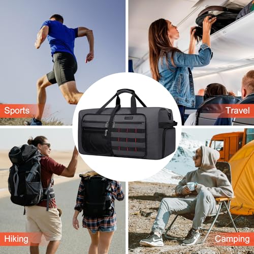 WITZMAN Foldable Duffle Bag for Travel 65L Lightweight Packable Duffel Bag with Shoes Compartment Overnight Bag for Men Women (B697 Silvery Grey) - color: Silvery Grey