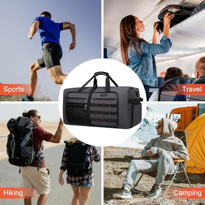 WITZMAN Foldable Duffle Bag for Travel 65L Lightweight Packable Duffel Bag with Shoes Compartment Overnight Bag for Men Women (B697 Silvery Grey) - color: Silvery Grey
