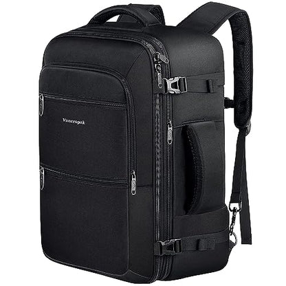 Vancropak Carry On Backpack, 45L Expandable Extra Large Travel Backpack, Flight Approved Water Resistant Luggage Suitcase Daypack, Lightweight Business Overnight Weekender Bag for Men & Women, Black - color: A-black, size: XX-Large