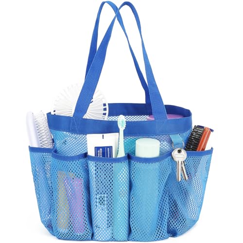 Fammart Mesh Shower Caddy Portable for College Dorm Room Essentials, Odorless Polyester Large Shower Tote Bag with Dual Handles, 8-Pocket Quick-Dry Toiletry Organizer for Travel, Beach, Camping, Gym - color: Multiple Pockets - Blue