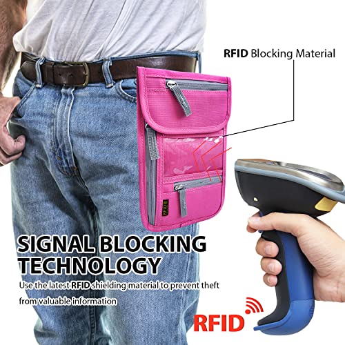 Travel Neck Wallet, RFID Blocking Passport Holder with Adjustable Neck Strap for Men and Women to Keep Cash, Credit Cards and Travel Documents Safe - Rose - color: Rose