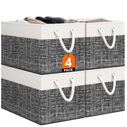 StorageTastic Storage Bin,Collapsible Storage Basket For Organizing,Large Storage Boxes With Rope Handles,Storage Containers,White & Black,4 Pack - color: Black, size: 15" X 10" X 9.5" (4 Pack)
