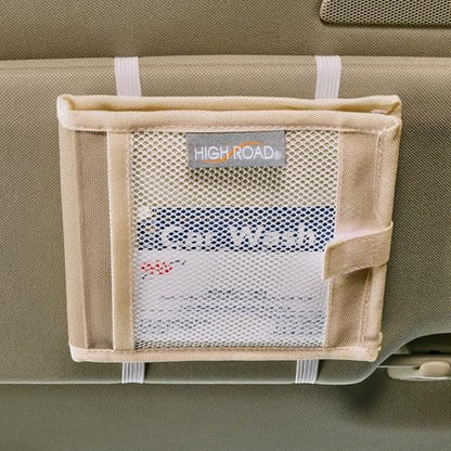 High Road Car Registration and Insurance Card Holder for Sun Visor, Glove Box or Console with 2 Clear Hidden Car Document Pockets and Front Card Pocket - color: Tan