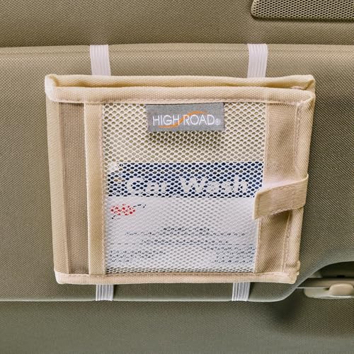 High Road Car Registration and Insurance Card Holder for Sun Visor, Glove Box or Console with 2 Clear Hidden Car Document Pockets and Front Card Pocket - color: Tan