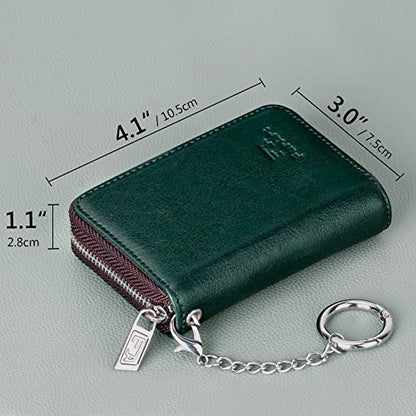 FurArt Zipper Wallet Women, RFID Blocking Credit Card Wallet, Business Card Holder, Compact Size KeyChain Wallet - color: Dark Green
