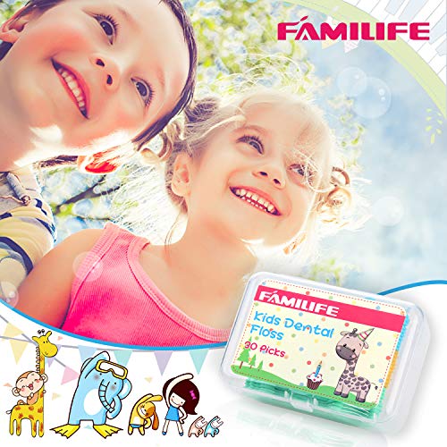 FAMILIFE Floss Picks, 120 Pcs Kid's Dental Floss Cleaner Without Fluoride, Tooth Pick Flossers with 4 Travel Handy Cases, Helps to Fight Tooth Decay and Keep Your Kids’ Teeth Clean, for Family - color: Giraffe 120 Pcs