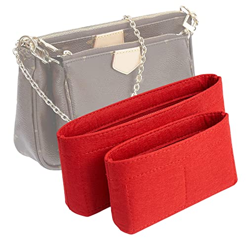 Vercord Felt Purse Organizer Insert Pochette Handbag Insert Bag in Bag for Multi Pochette Accessories Add Zipper Pocket Red - color: Red