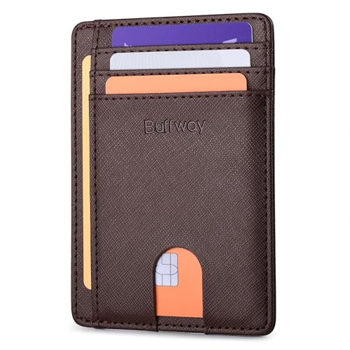 Buffway Slim Minimalist Front Pocket RFID Blocking Leather Wallets for Men and Women - Cross Coffee - color: Cross Coffee