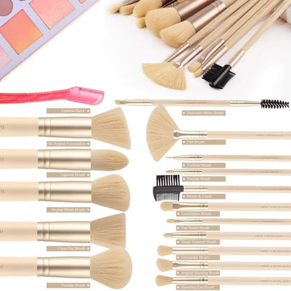 Real Perfection Makeup Brush Set 16 Pcs with 1 Eyebrow Razor Premium Synthetic Foundation Powder Concealers Eyeshadow Blush Makeup Brushes Make up Brushes Kit (Beige) - color: Beige