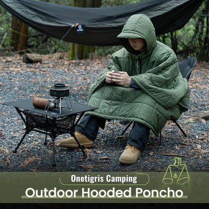 ONETIGRIS Camping Blanket Poncho with with Recycled Synthetic Insulation,Wearable Hoodie Blanket | Ultralight Water-Resistant Warm Camping Blanket for Outdoor, Hiking, Stadium - color: 1pc-green