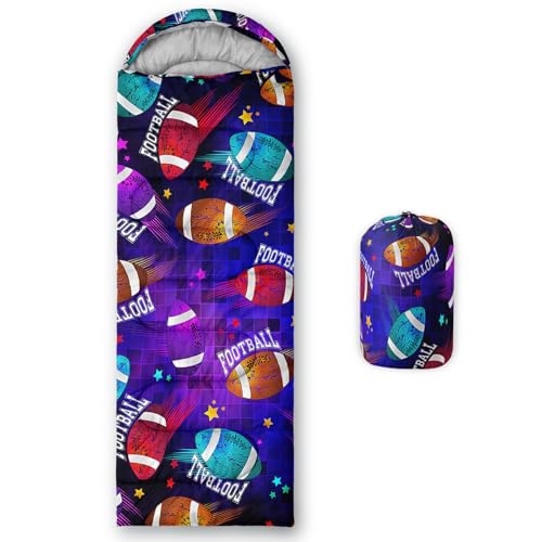 Kids Sleeping Bag for Boys Girls,Western Cowboy Print-Lightweight Warm Portable Outdoor Indoor-Waterproof Cold Weather Resistant Sleeping Bag for Camping Hiking - color: Football