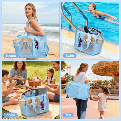 Odoland Soft Cooler Bag - Leakproof & Insulated, 2-in-1 Collapsible Design, Dry/Wet Separation, Large Soft Sided Cooler with Multi-Pocket Design for Beach, Picnic, Camping, Day Trip, Family Size - color: Light Blue