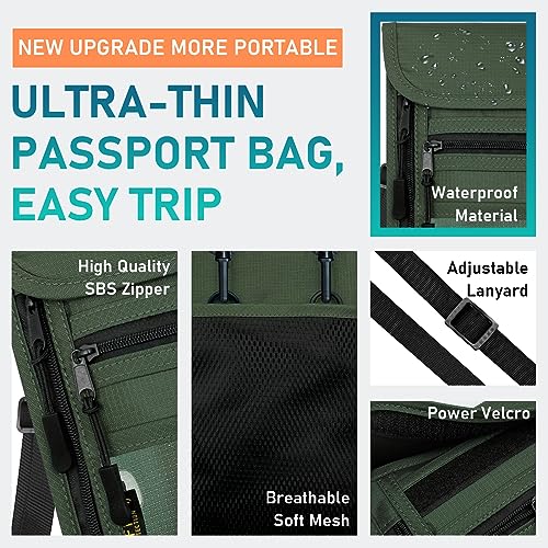 sundee Travel Neck Wallet with Double Zippers, RFID Blocking Passport Holder with Adjustable Neck Strap for Men and Women to Keep Cash, Credit Cards and Travel Documents Safe - Olive Green - color: Olive Green