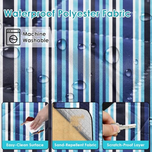 Waterproof Picnic Outdoor Blanket, 79" x 59" Sandproof Foldable Large Picnic Blanket for Beach, Camping, Park, Travel, Concert, Great Gift for Families and Couples (Blue Stripe) - color: Blue Vertical Stripe