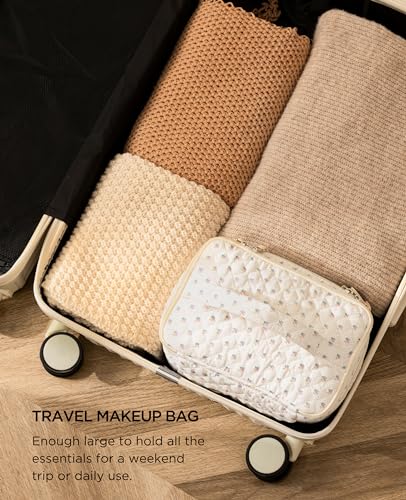 HBselect 2Pcs Travel Makeup Bag, Large Cotton Quilted Makeup Bag Cosmetic Bag Cute Make up Bag Toiletry Bags for Women Girls - color: 2PCS-FLOWER