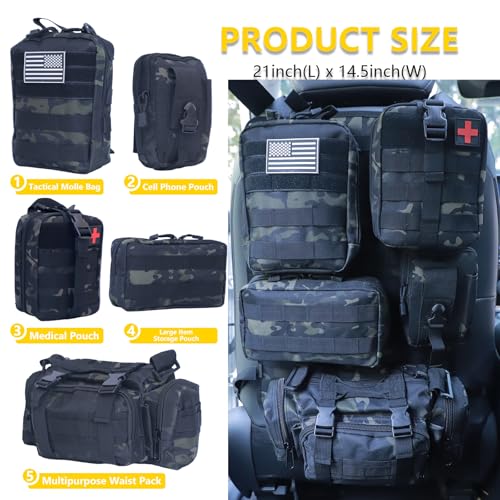 Universal Tactical Car Seat Back Organizer Bag Tactical Molle Vehicle Organizers Panel Vehicle Protector Organizers with 5 Detachable Pouches for Car Truck Ford Jeep (Black camo) - color: Black camo